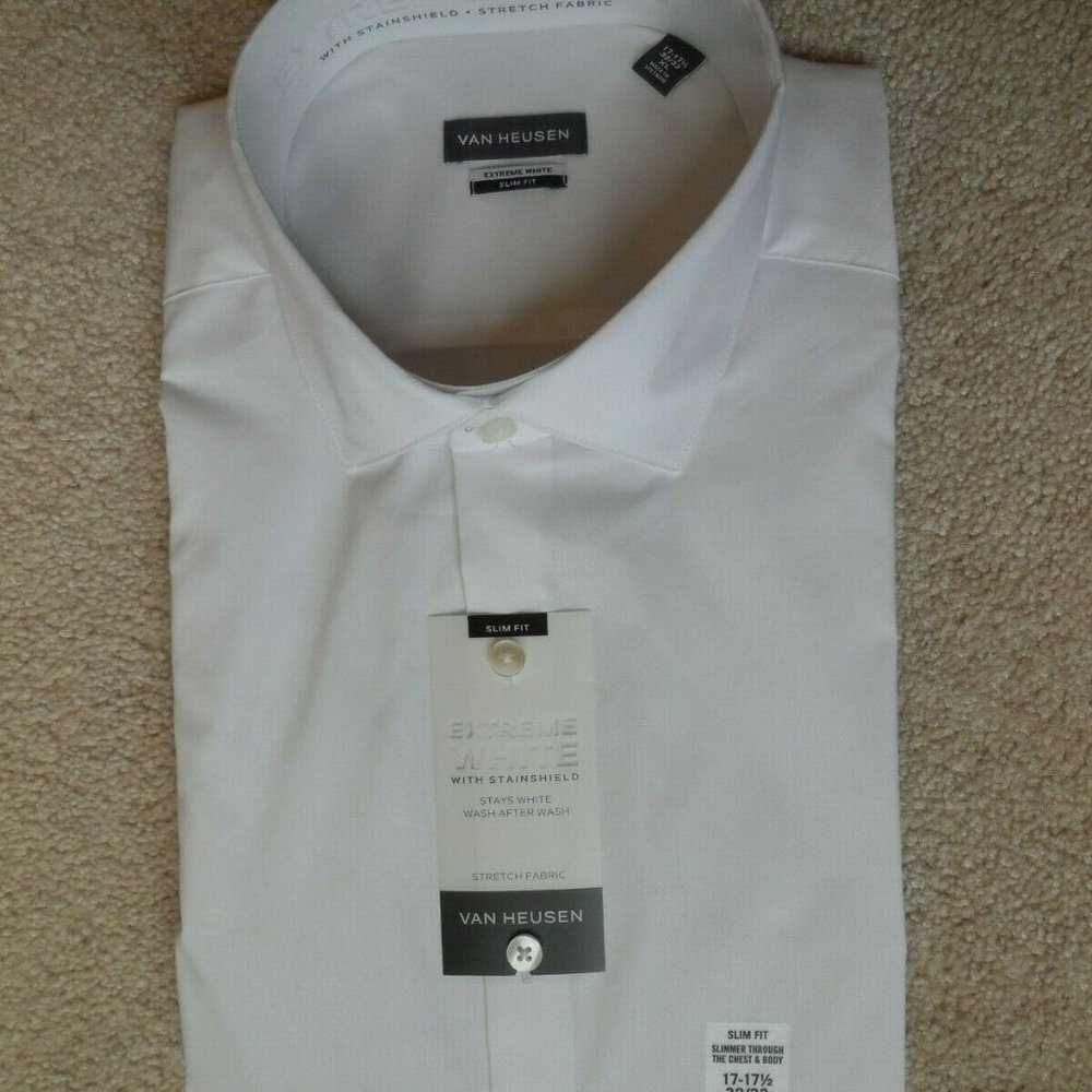 Men’s Van Heusen Extreme White Slim Fit Long Sleeve Dress Shirt 17-17.5 32/33 XL
